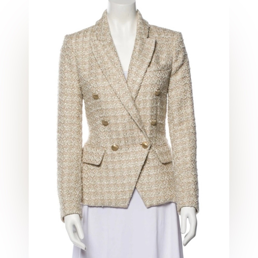 L'AGENCE Cream Tweed Double-Breasted Blazer Size 6